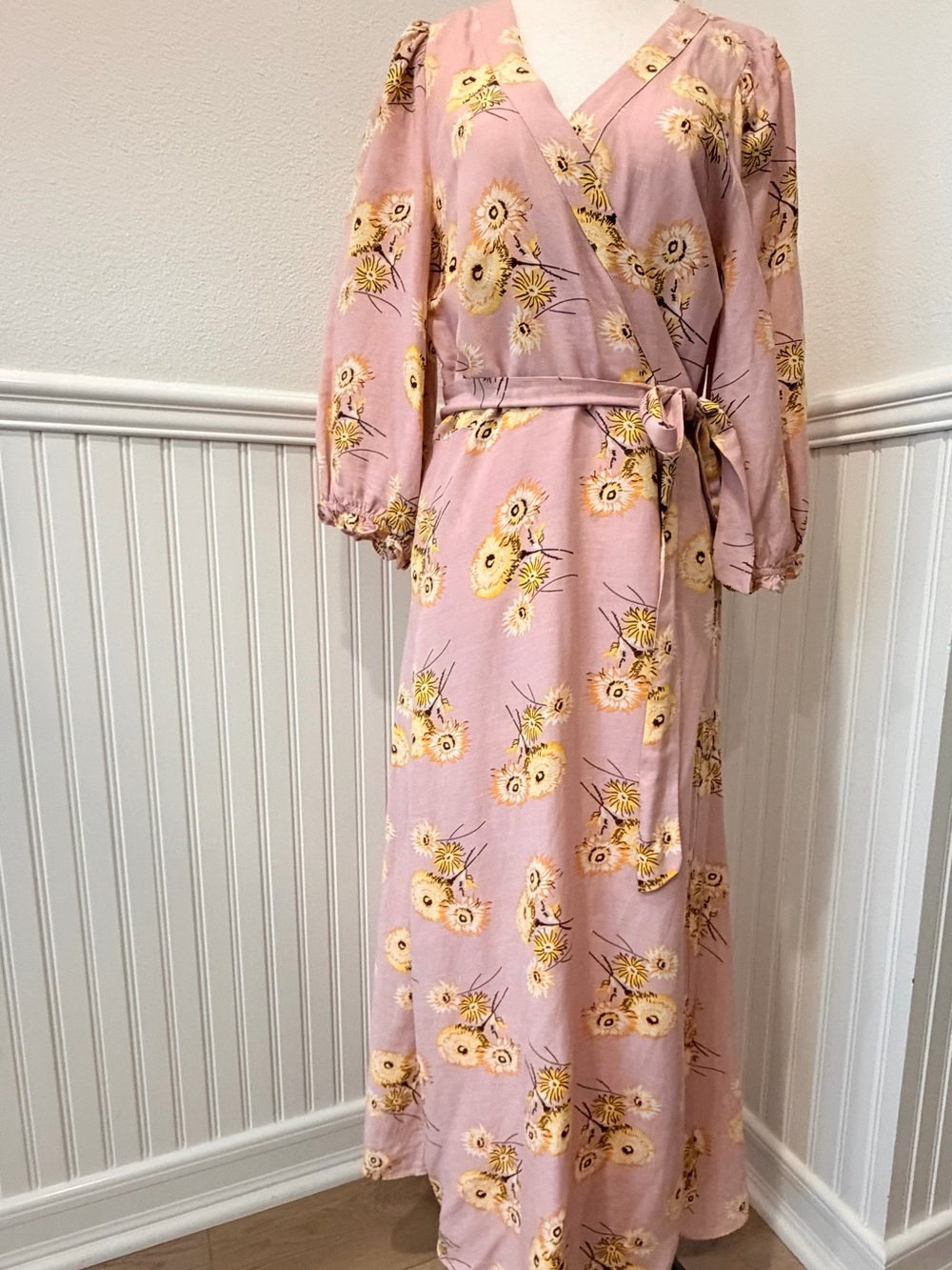 Madewell Pink Floral Wrap Maxi Dress with Tie Waist
